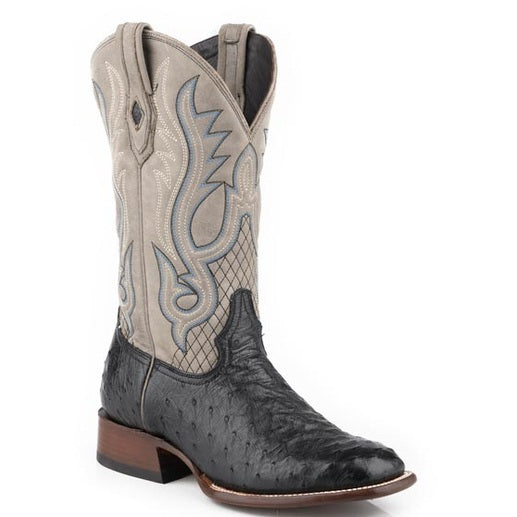 Botas de avestruz Stetson Dillon para hombre, punta cuadrada, hechas a mano, colección JBS, color negro