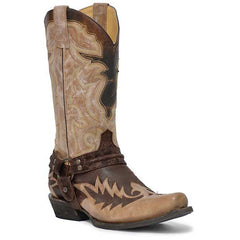 Men's Stetson Outlaw Bad Guy Boots Handcrafted Sanded Brown