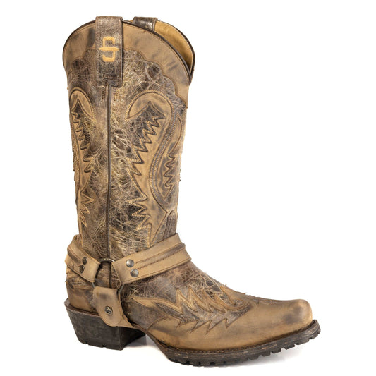 Men's Stetson Outlaw Leather Boots handcrafted brown square toe cowboy boots with 13-inch shaft