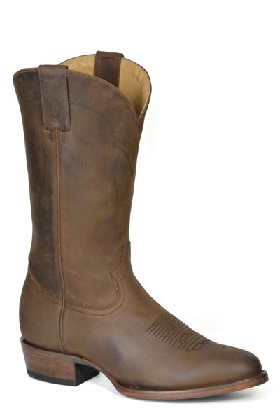 Men's Stetson Crockett Leather Boots Handcrafted Round Toe Brown