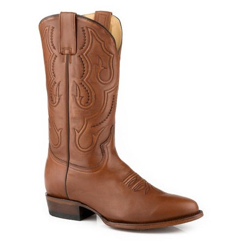 Botas Stetson Cash Roper para hombre con punta redonda, hechas a mano, color tostado