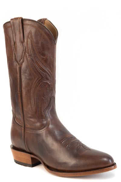 Men's Stetson Masterson Leather Boots Handcrafted Round Toe Brown