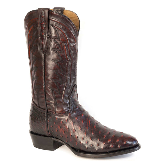 Men's Stetson Chisholm Ostrich Boots black cherry handcrafted round toe cowboy boots