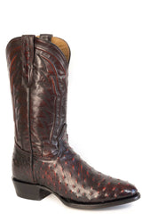 Men's Stetson Chisholm Ostrich Boots Handcrafted Round Toe Black Cherry