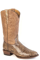 Men's Stetson Tombstone Python Boots Handcrafted Round Toe Brown