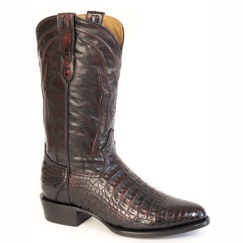 Men's Stetson Holliday Caiman Boots Handcrafted Round Toe Black Cherry