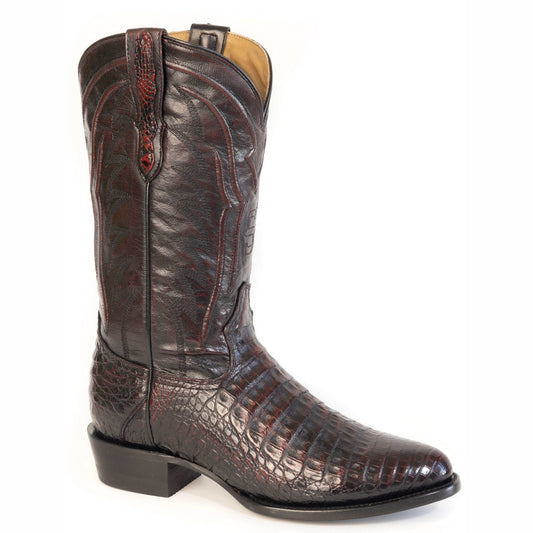 Men's Stetson Holliday Caiman Boots black cherry handcrafted leather cowboy boots with round toe and 13-inch shaft