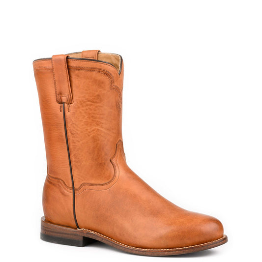 Men's Stetson Puncher Leather Boots handcrafted round toe tan with leather sole and 10-inch shaft
