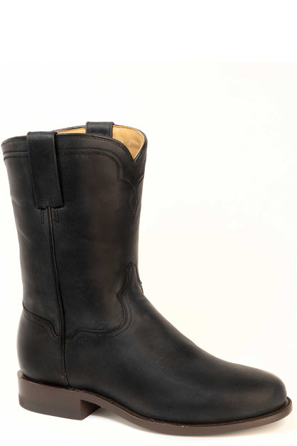 Men's Stetson Puncher Roper Leather Boots Handcrafted Round Toe Black