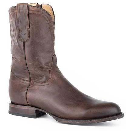 Men's Stetson Rancher Zip  Leather Boots Handcrafted Burnished Brown