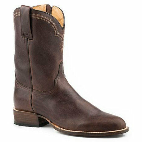 Men's Stetson Rancher Zip Leather Roper Boots Handcrafted Brown - yeehawcowboy