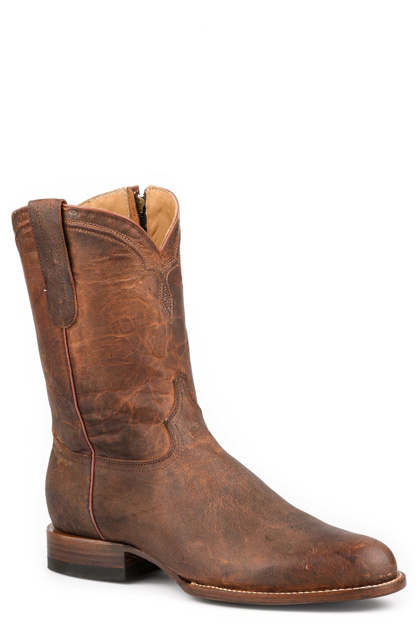 Men's Stetson Rancher Zip Roper Goat Boots Handcrafted Round Toe Brown