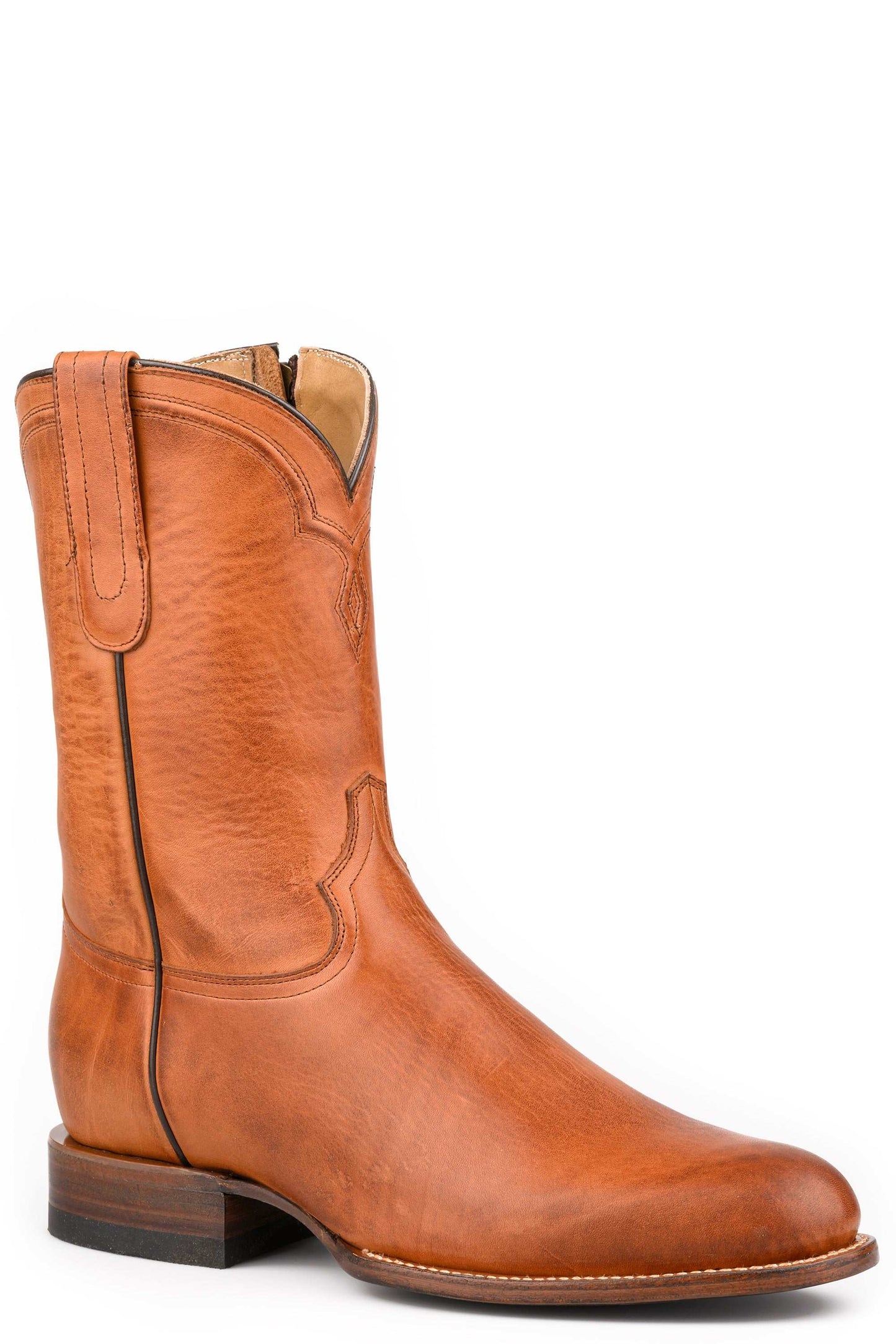 Men's Stetson Rancher Zip Roper Leather Boots Handcrafted Round Toe Tan