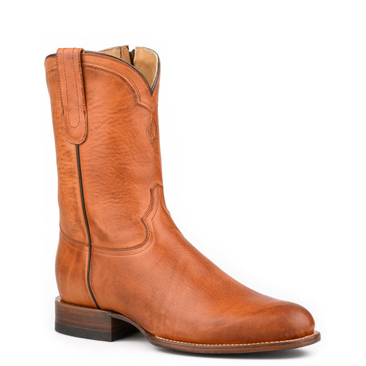 Men's Stetson Rancher Zip Roper Leather Boots in tan with side zipper and round toe handcrafted design