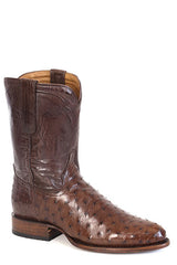 Men's Stetson Austin Ostrich Boots Handcrafted Round Toe Brown