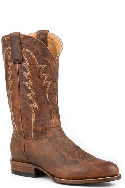 Men's Stetson Caldwell Leather Boots Handcrafted Round Toe Tan