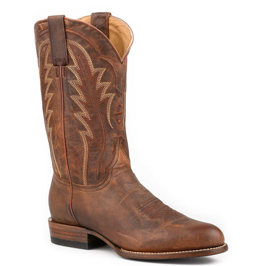 Men's Stetson Caldwell Leather Boots handcraft tan wide toe burnish premium cow leather