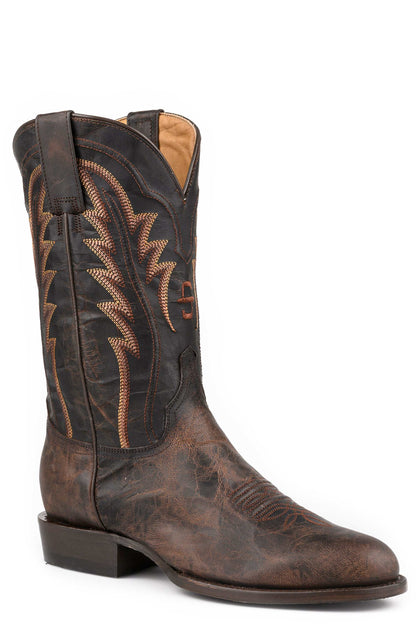 Men's Stetson Caldwell Goat Boots Handcrafted Round Toe Brown
