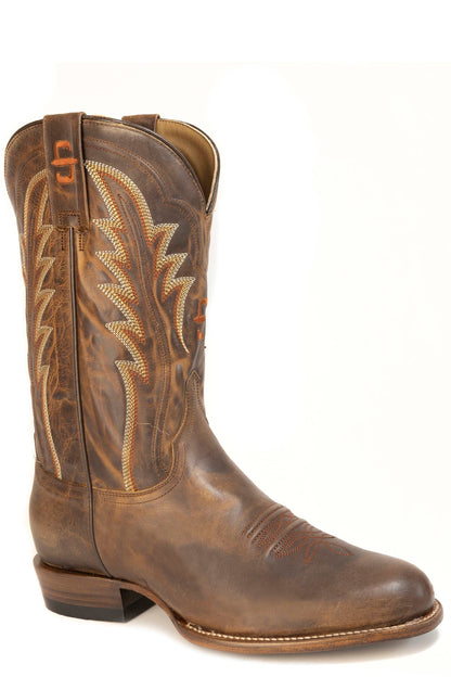 Men's Stetson Caldwell Leather Boots Handcrafted Round Toe Brown