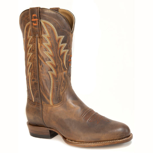 Men's Stetson Caldwell Leather Boots handcrafted brown round toe cowboy boots with 12-inch shaft and leather sole