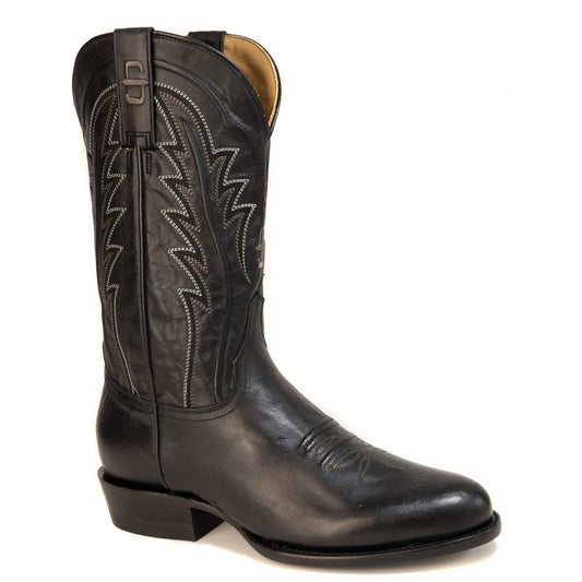 Men's Stetson Caldwell Leather Boots black handcrafted round toe cowboy style