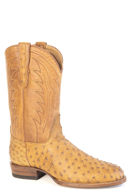 Men's Stetson Flynn Ostrich Boots Handcrafted Round Toe Tan