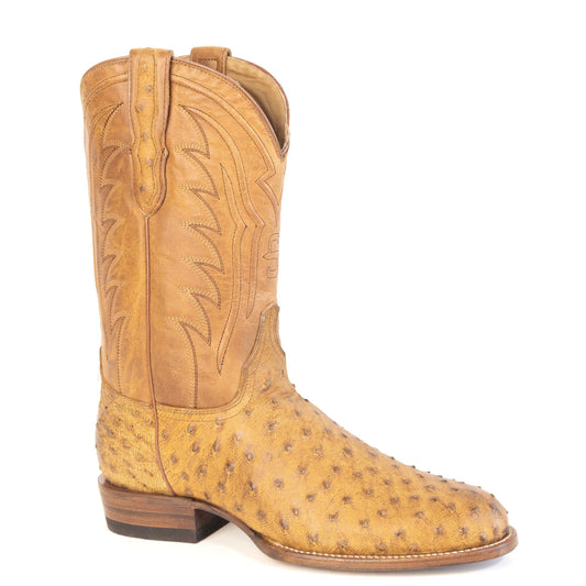 Men's Stetson Flynn Ostrich Boots handcrafted tan leather round toe vintage style