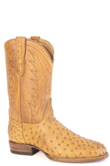 Men's Stetson Flynn Ostrich Boots Handcrafted Round Toe Tan