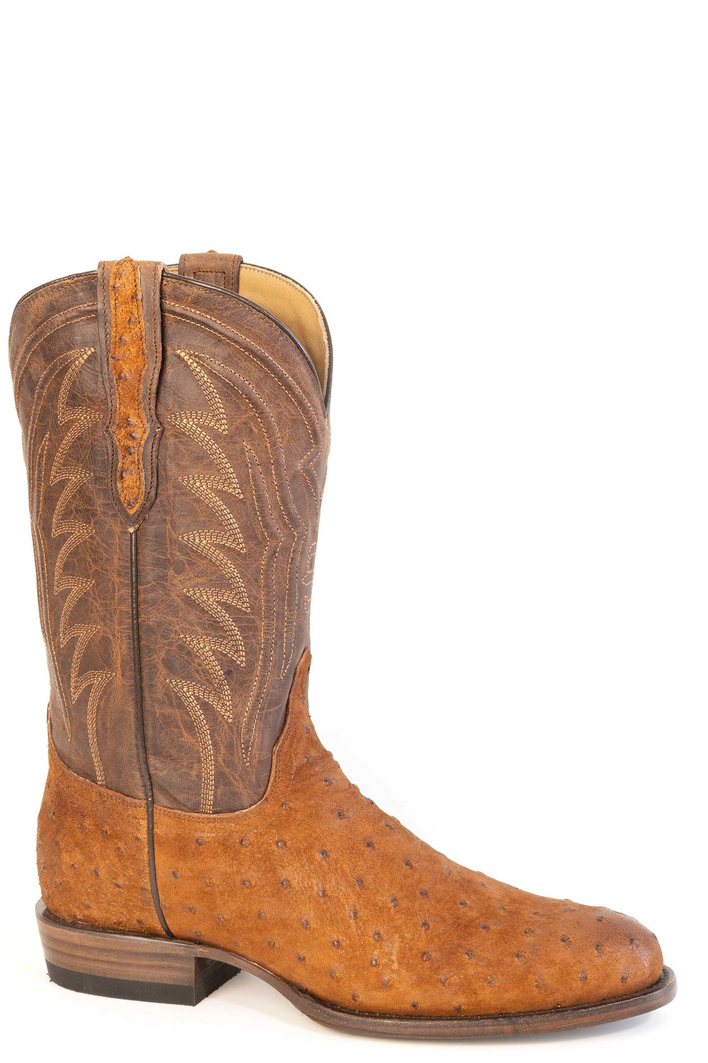 Men's Stetson Gage Ostrich Boots Handcrafted Round Toe Cognac
