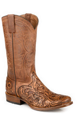 Men's Stetson Carter Leather Boots Handcrafted Square Toe Tan
