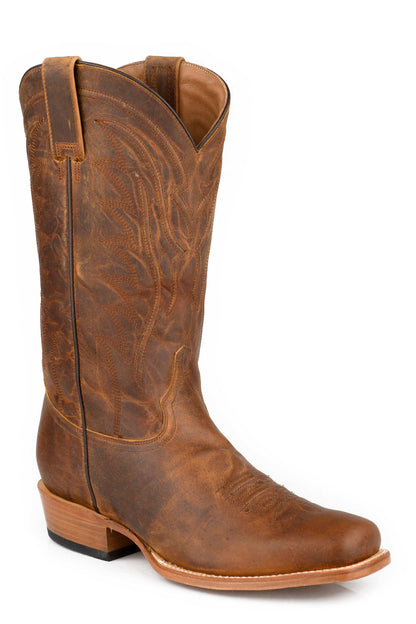 Men's Stetson Waylon Leather Boots Handcrafted Square Toe Tan