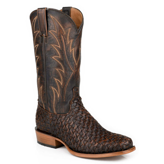 Men's Stetson Grant Goat Boots handcrafted brown square toe cowboy boots
