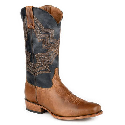 Men's Stetson Gunner leather boots handcrafted tan square toe cowboy boots