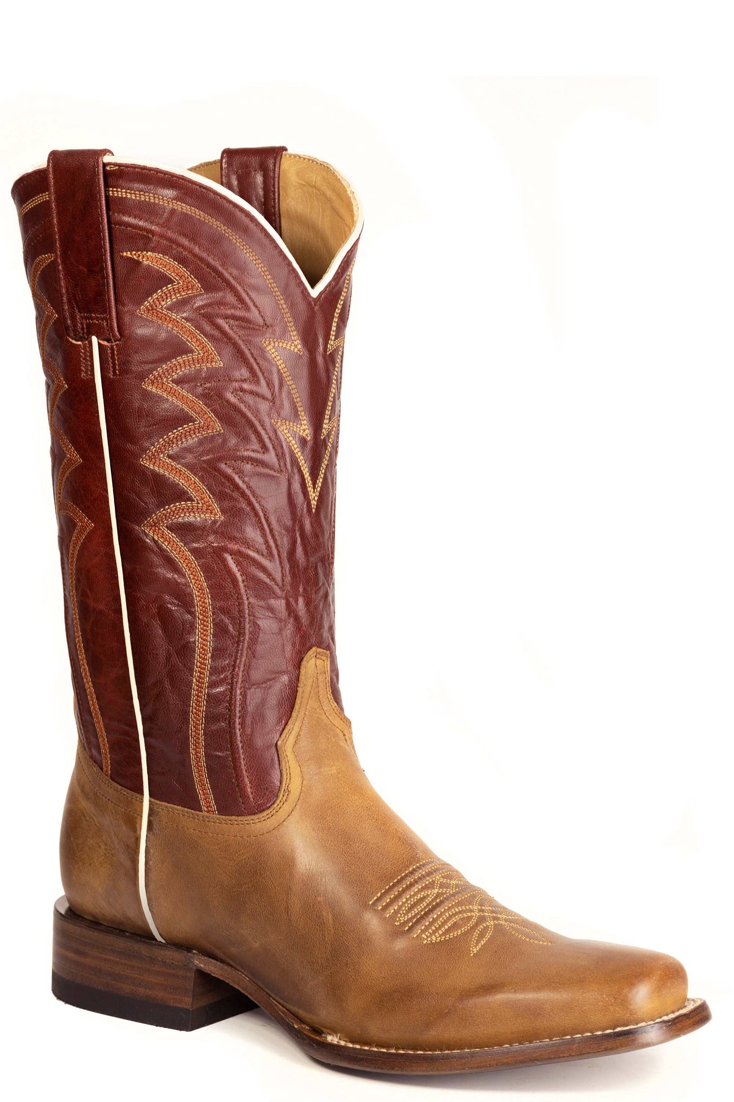 Men's Stetson Beau Leather Boots Handcrafted Square Toe Tan
