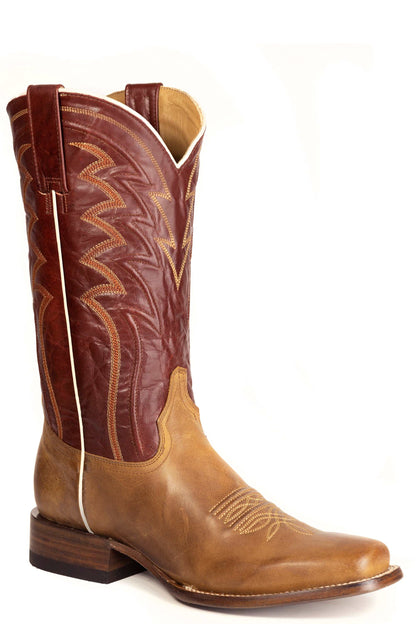Men's Stetson Beau Leather Boots Handcrafted Square Toe Tan