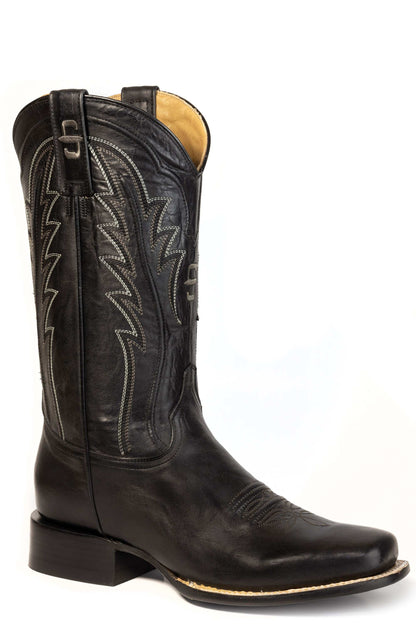 Men's Stetson Doc Leather Boots Handcrafted Square Toe Black