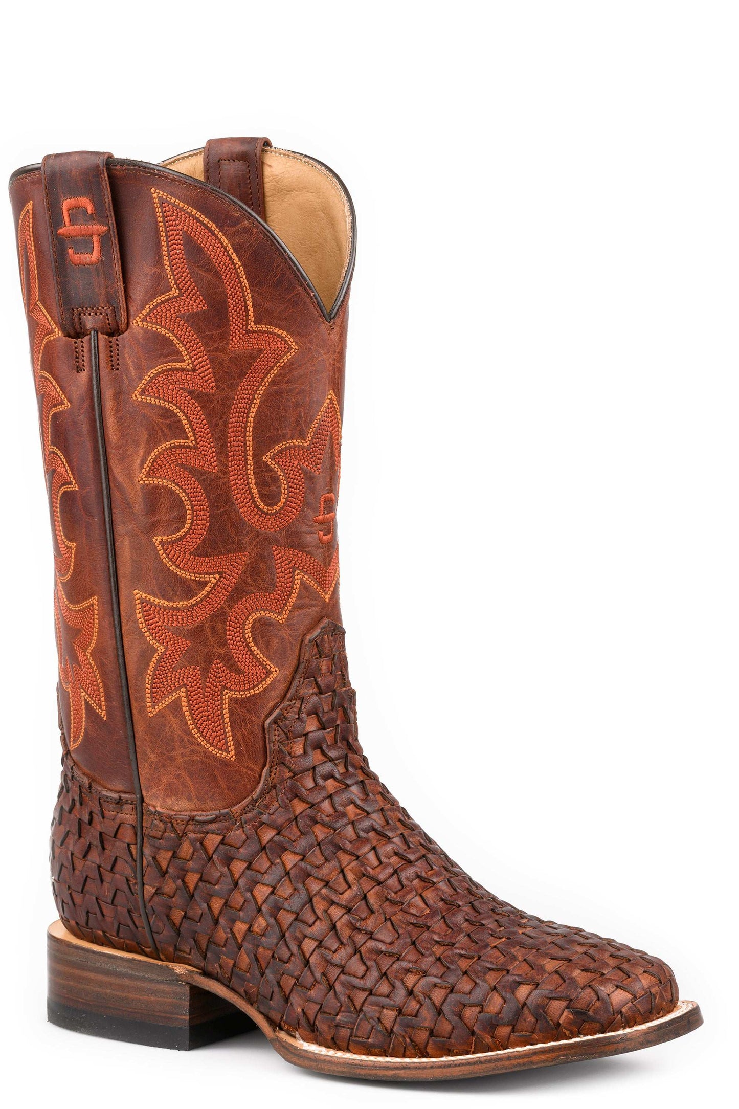 Men's Stetson Harlan Leather Boots Handcrafted Square Toe Cognac