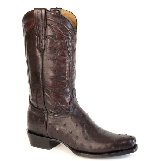 Men's Stetson Dawson Ostrich Boots black cherry handcrafted square toe