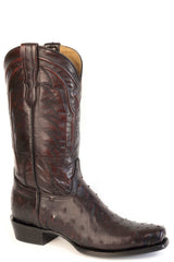 Men's Stetson Dawson Ostrich Boots Handcrafted Square Toe Black Cherry