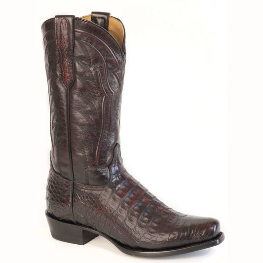 Men's Stetson Landon Caiman Boots handcrafted square toe black cherry color with western heritage design