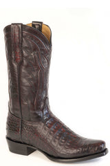Men's Stetson Landon Caiman Boots Handcrafted Square Toe Black Cherry