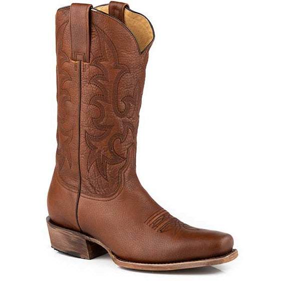 Men's Stetson Sharp Leather Boots Handcrafted Burnished Brown