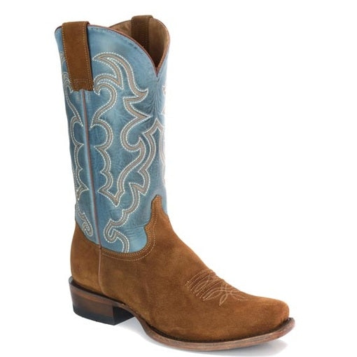 Men's Stetson Bronco Suede Boots Square Toe Handcrafted Brown