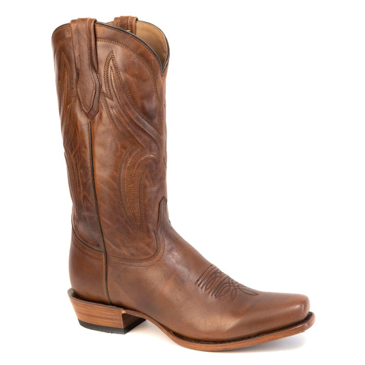 Men's Stetson Masterson handcrafted brown leather cowboy boots with square toe and 13-inch shaft