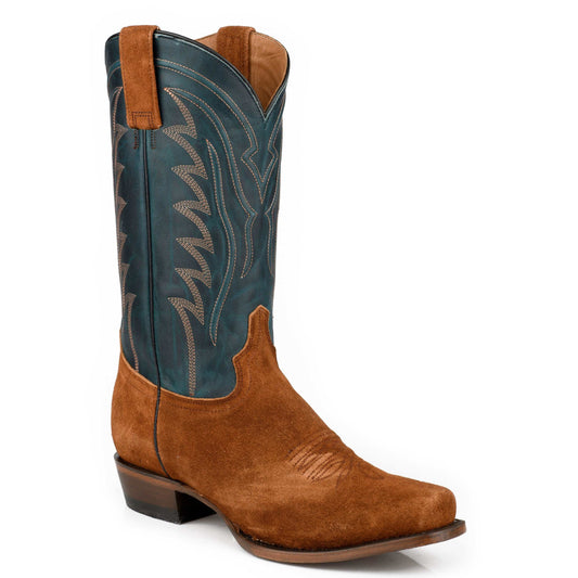 Men's Stetson Tanner handcrafted brown leather boots with square toe and cowboy heel