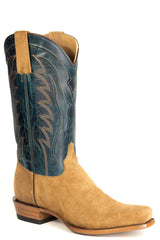 Men's Stetson Jett Suede Leather Boots Handcrafted Square Toe Tan
