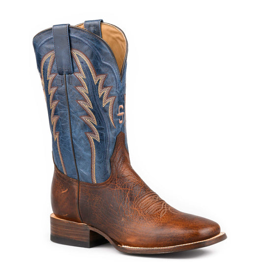 Men's Stetson Cimmaron Bison Boots handcrafted square toe brown leather