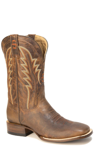 Men's Stetson Cimarron Leather Boots Handcrafted Square Toe Brown