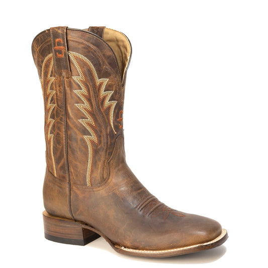Men's Stetson Cimarron handcrafted brown leather square toe boots with 12" shaft and leather sole