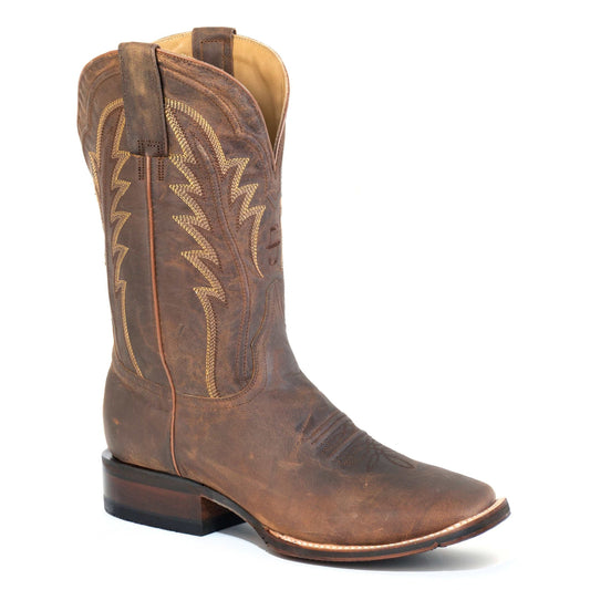 Men's Stetson Cimarron Goat Boots handcrafted brown square toe leather
